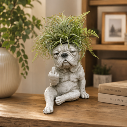 Funny French Bulldog Planter – Sassy Dog Statue Flower Pot For Home & Desk Decor