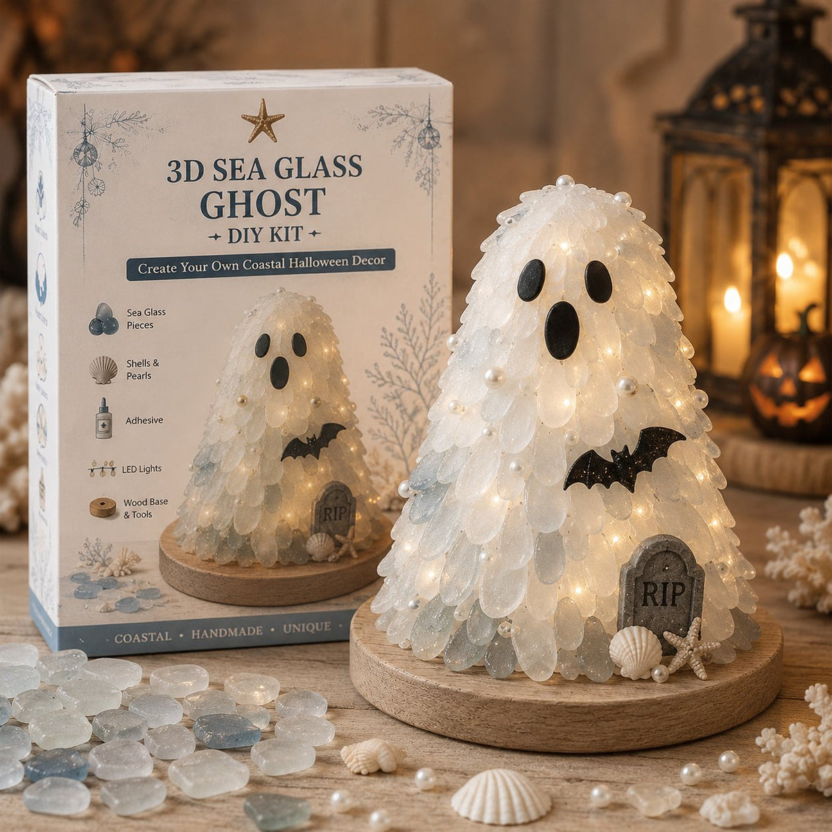 💯⏳49% OFF – 🎃 Beginner-Friendly DIY Lighted Sea Glass Halloween Character Kit Collection | Complete Kit with Sea Glass Pieces, LED Lights & Step-by-Step Guide Included 💕