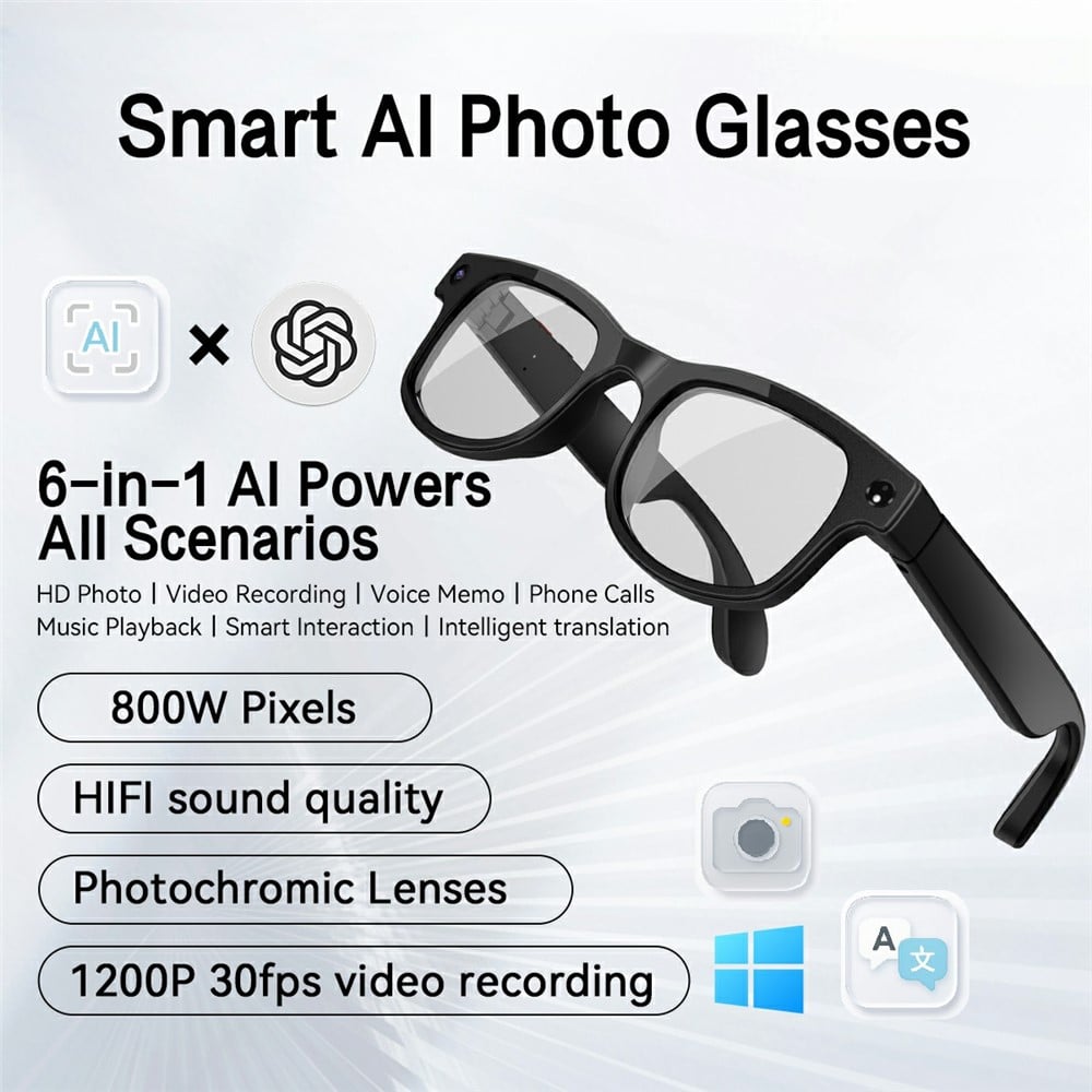 Smart AI Translation Camera Bluetooth Glasses—8 MP Pixels, 160+ Languages, Real-Time Translation