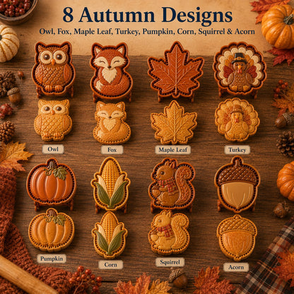 🍂 8-Design Fall Mini Pie Mold Collection | Reusable Embossed Molds for Shaping Detailed Owl, Fox, Turkey, Pumpkin, Acorn & More 🥧✨