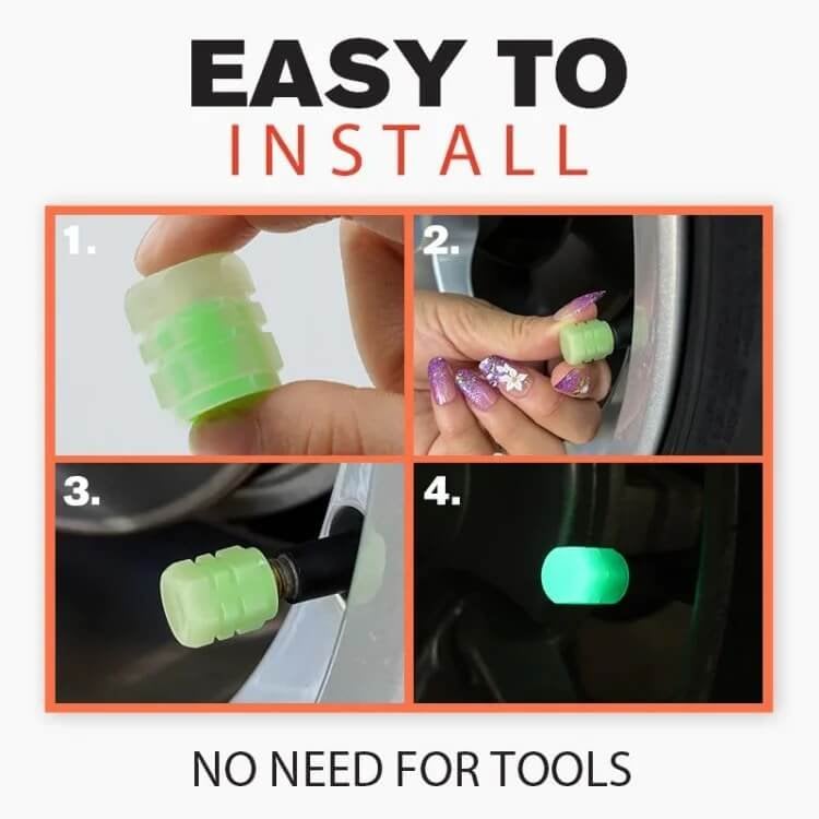 49% OFF This Week Promotions🎉🎉Glow-in-the-Dark Car Tire Valve Cap Set
