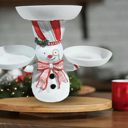 🎄 Christmas Resin Snowman Snack Rack Holder – 2-Tiered Dessert & Candy Bowl Stand for Party Table 🍰✨