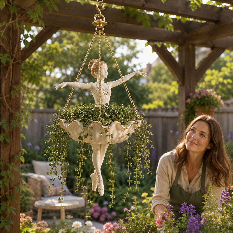 🩰🌿 Ballet Dancer Hanging Planter | Elegant Floating Flower Pot