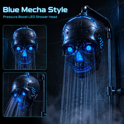 Cyber Mecha Skull Color Changing LED Pressure Boost Shower Head