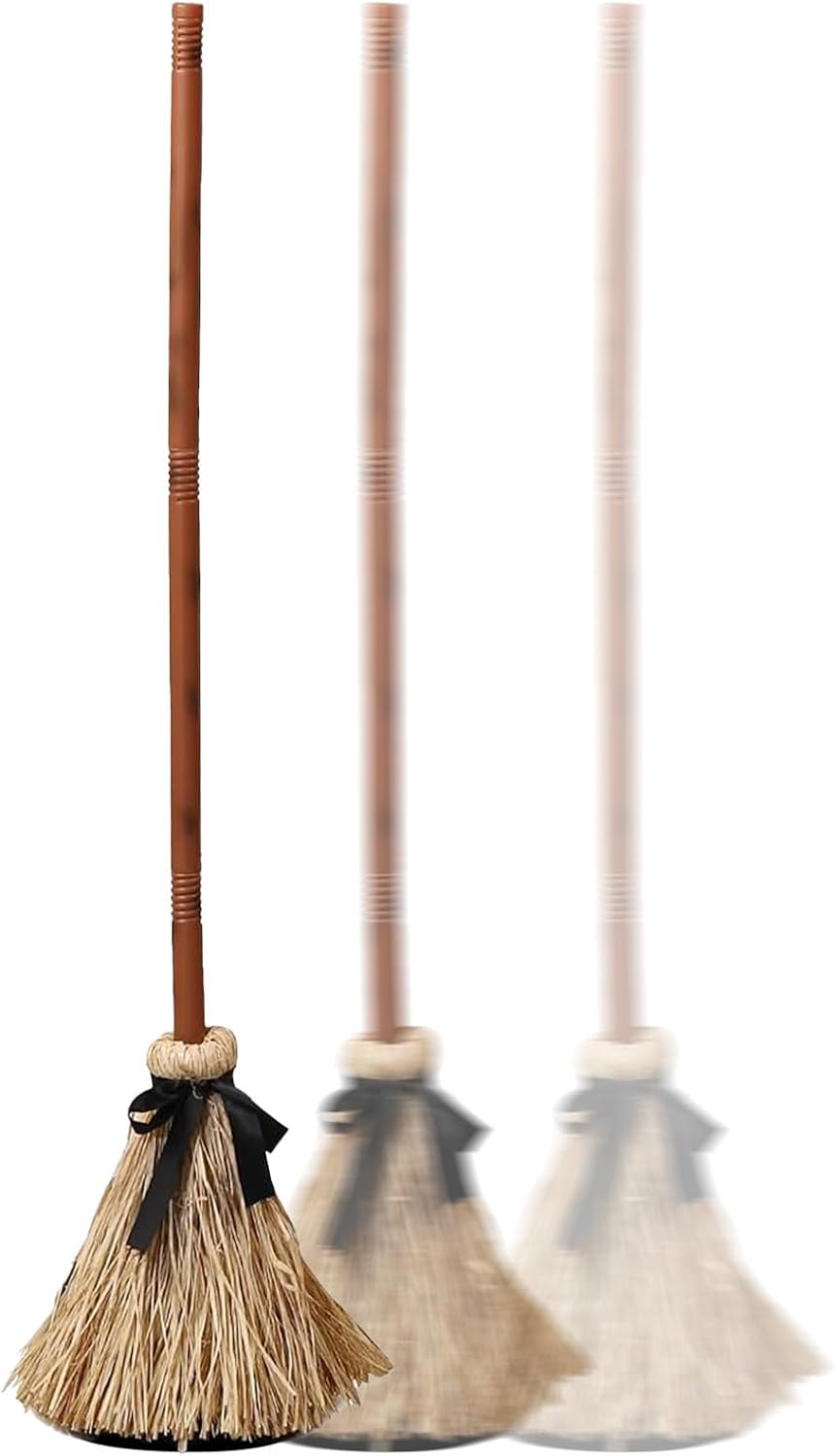 Animated Floating Witch Broom Halloween Prop | Touch & Sound Activated Levitating Tabletop Decor