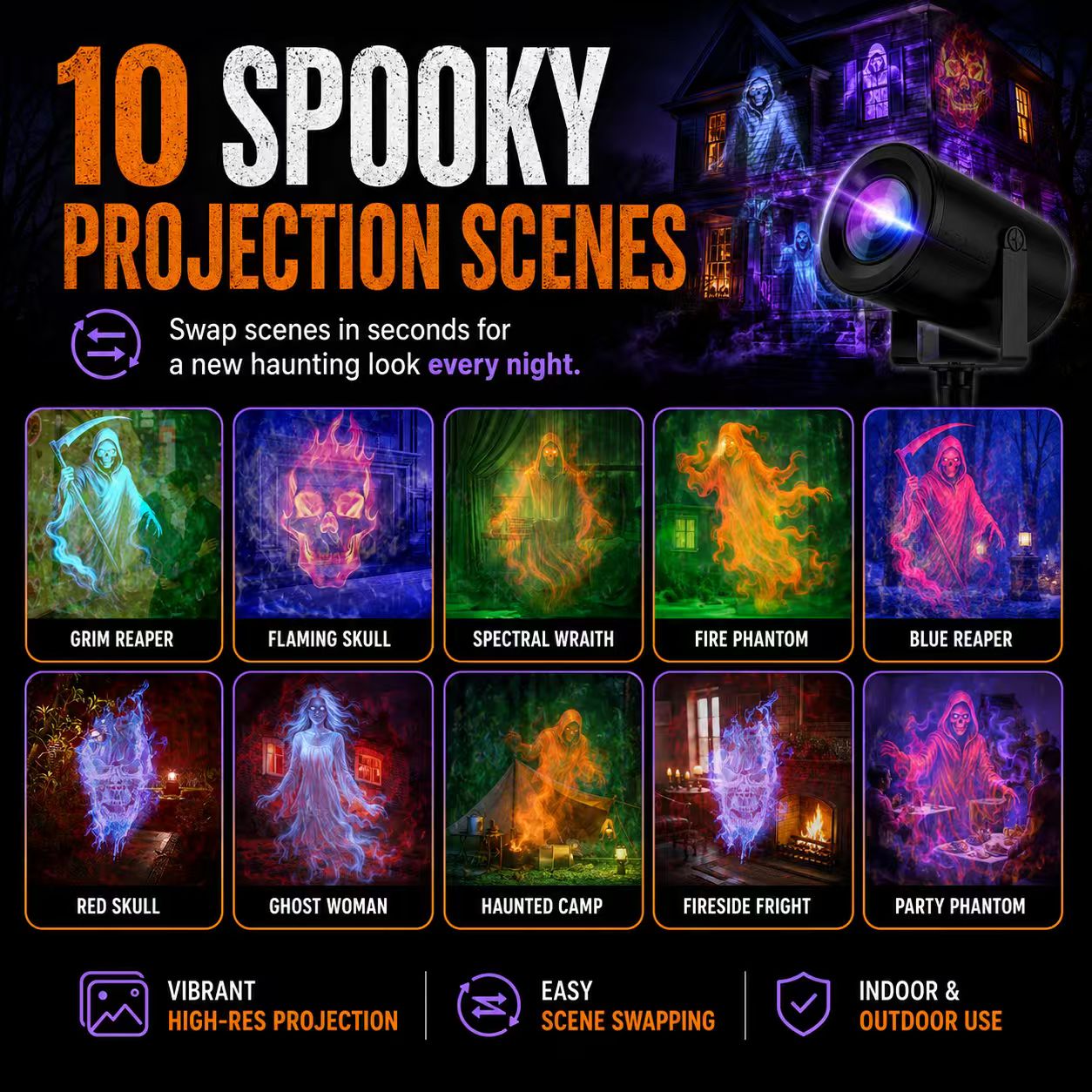 🎃👻 Last Day 50% OFF-32FT HD Halloween Projector | That Disappoint Your Halloween Party | 10 Unique HD Projection Patterns