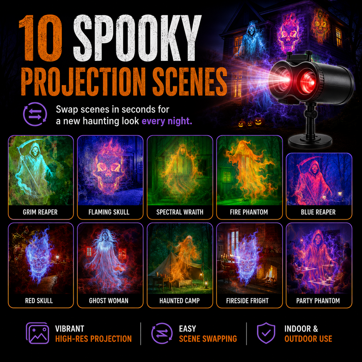 🎃👻 Last Day 50% OFF-32FT HD Halloween Projector | That Disappoint Your Halloween Party | 10 Unique HD Projection Patterns