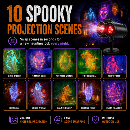 🎃👻 Last Day 50% OFF-32FT HD Halloween Projector | That Disappoint Your Halloween Party | 10 Unique HD Projection Patterns