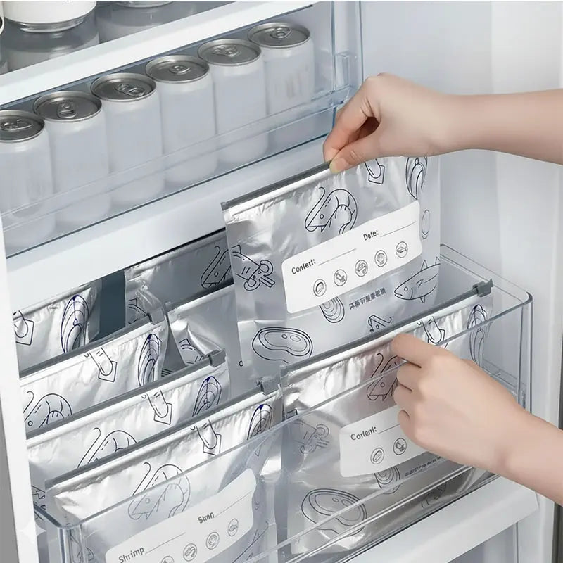 🛡️🥬 Reusable thickened upright aluminum foil sealing storage bags with labels