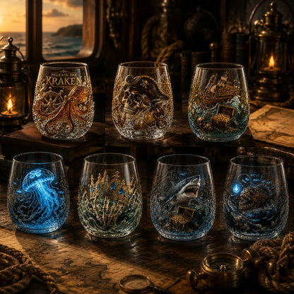 🌊 7-Piece Legendary Ocean Treasure Crystal Set for Whiskey Lovers & Home Bar Collectors ⚓✨