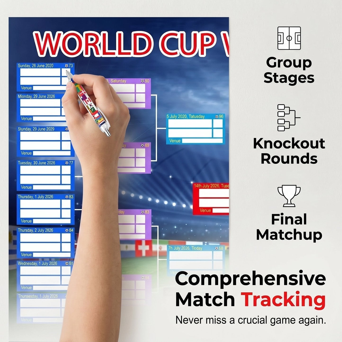 ⚽🏆 Ultimate 2026 Soccer Fan Wall Chart Kit – Group Stage & Knockout Posters (23.6” x 35.4”), Marker Pen & Mounting Strips Included