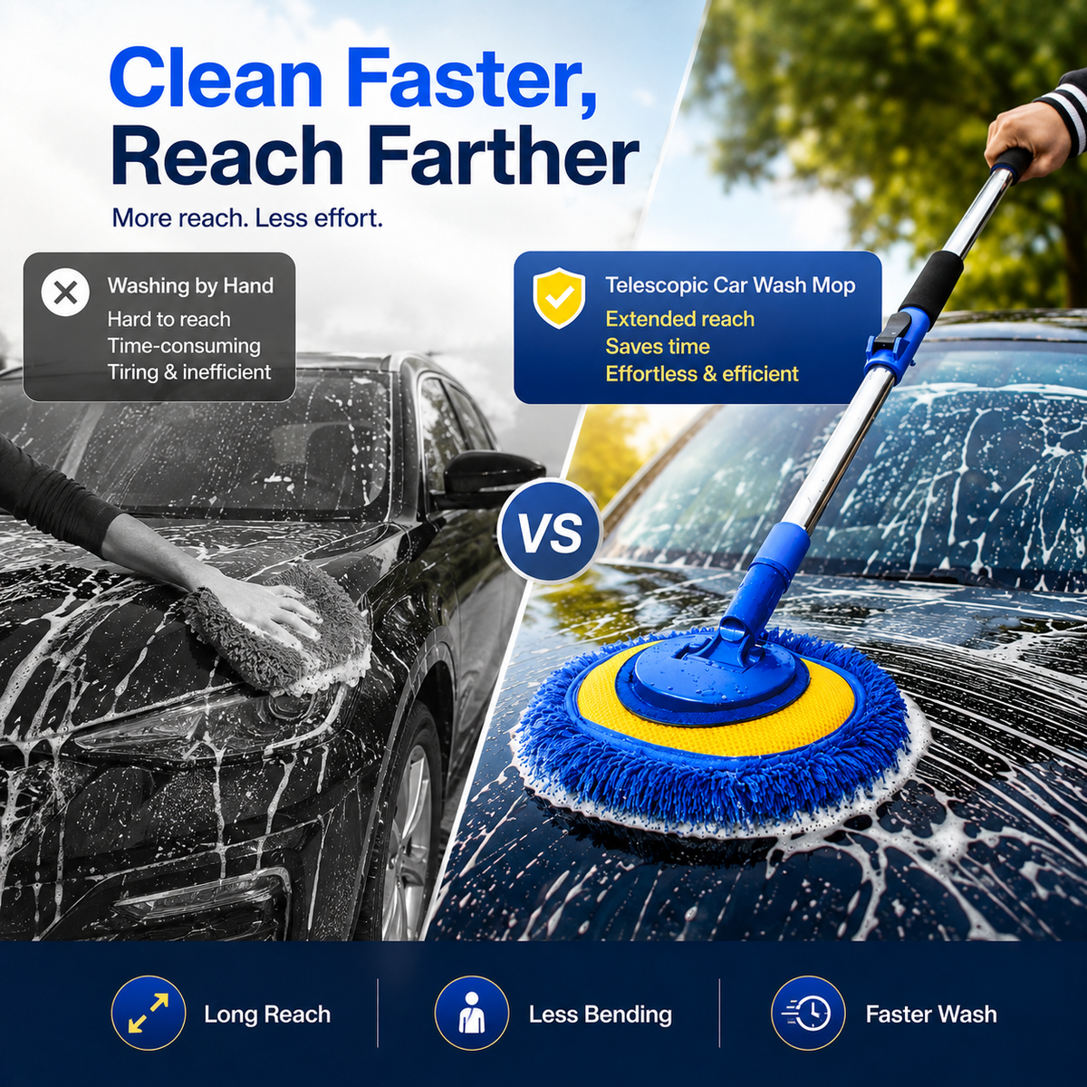 🎉⏳Time-Limited Special⏰Durable Aluminum Long Handle Telescopic Car Wash Mop – Soft Microfiber, Scratch-Free & Adjustable Length