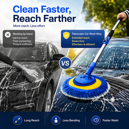 🎉⏳Time-Limited Special⏰Durable Aluminum Long Handle Telescopic Car Wash Mop – Soft Microfiber, Scratch-Free & Adjustable Length