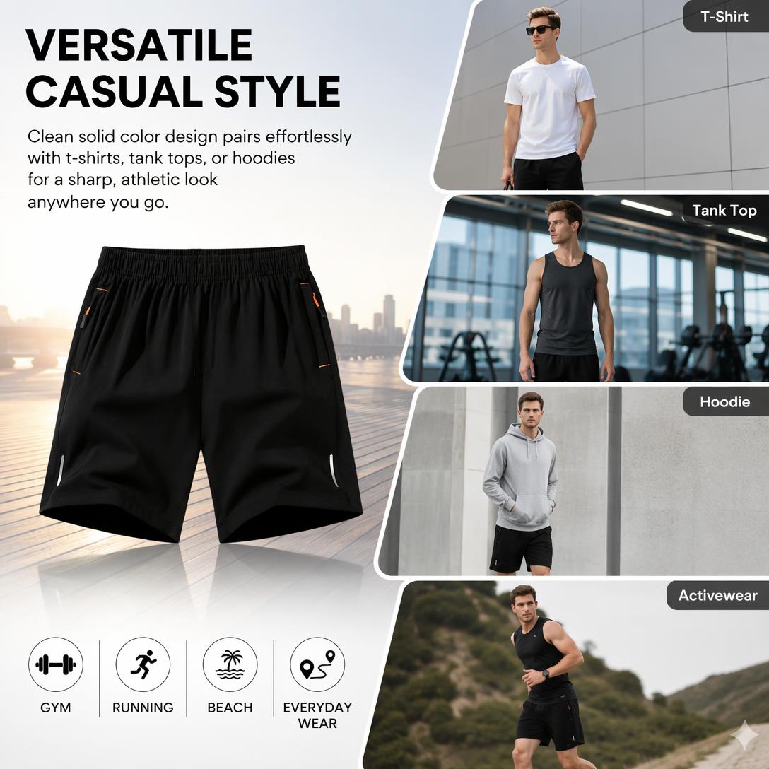 👖☀️ Summer Casual Men’s solid-color shorts with zippered pockets