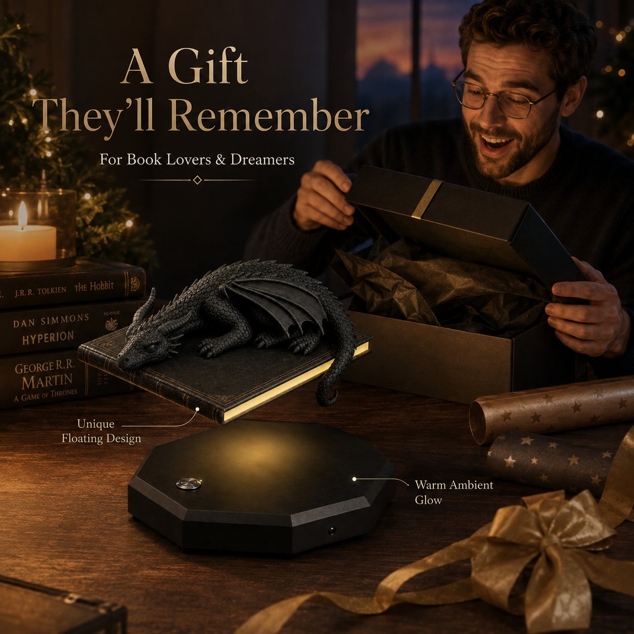 🐉 Magnetic Levitating Floating Dragon Lamp | Bedroom Reading Decor Light