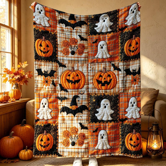 🎃 Halloween Pumpkin & Bat Flannel Blanket – Soft Cozy Throw for Sofa & Bed ✨🦇