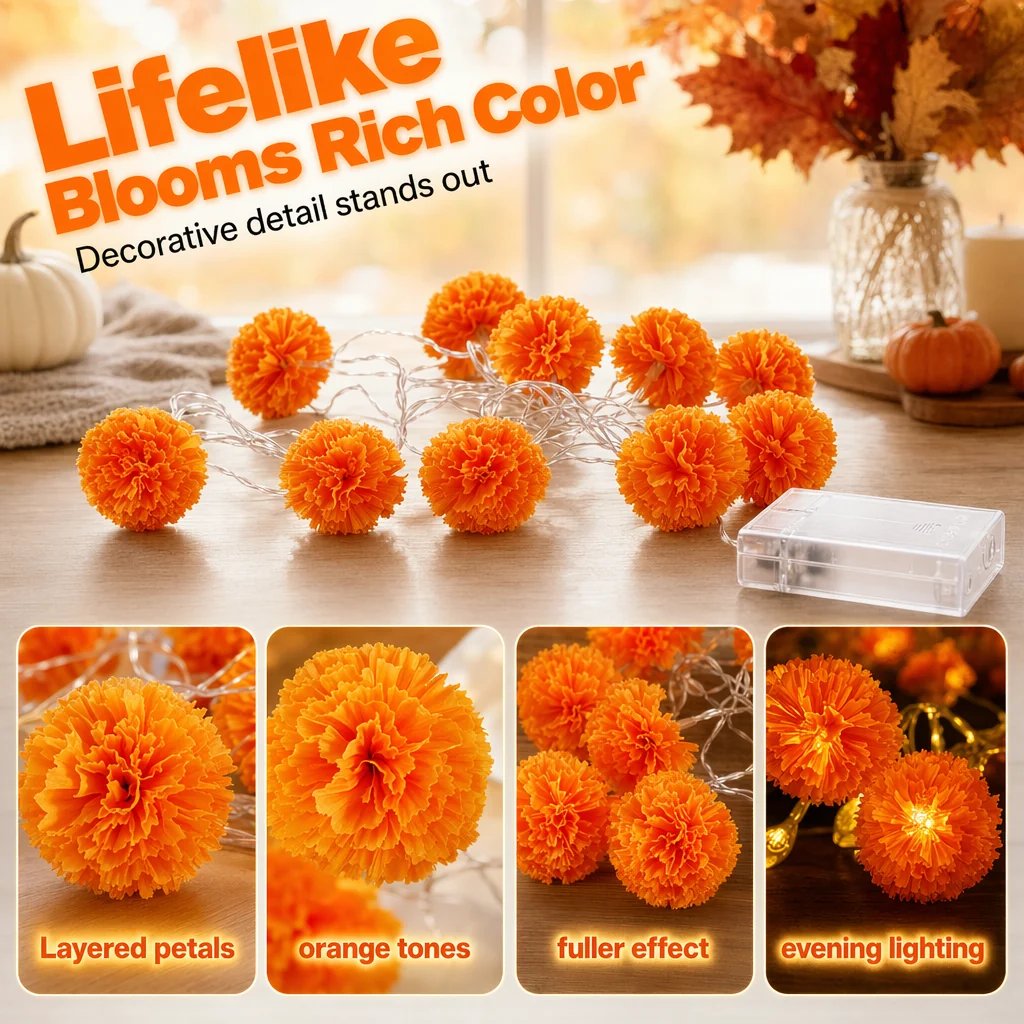 ✨LAST DAY SPECIAL 50% OFF! 🎃Artificial Marigold Flower LED String Lights