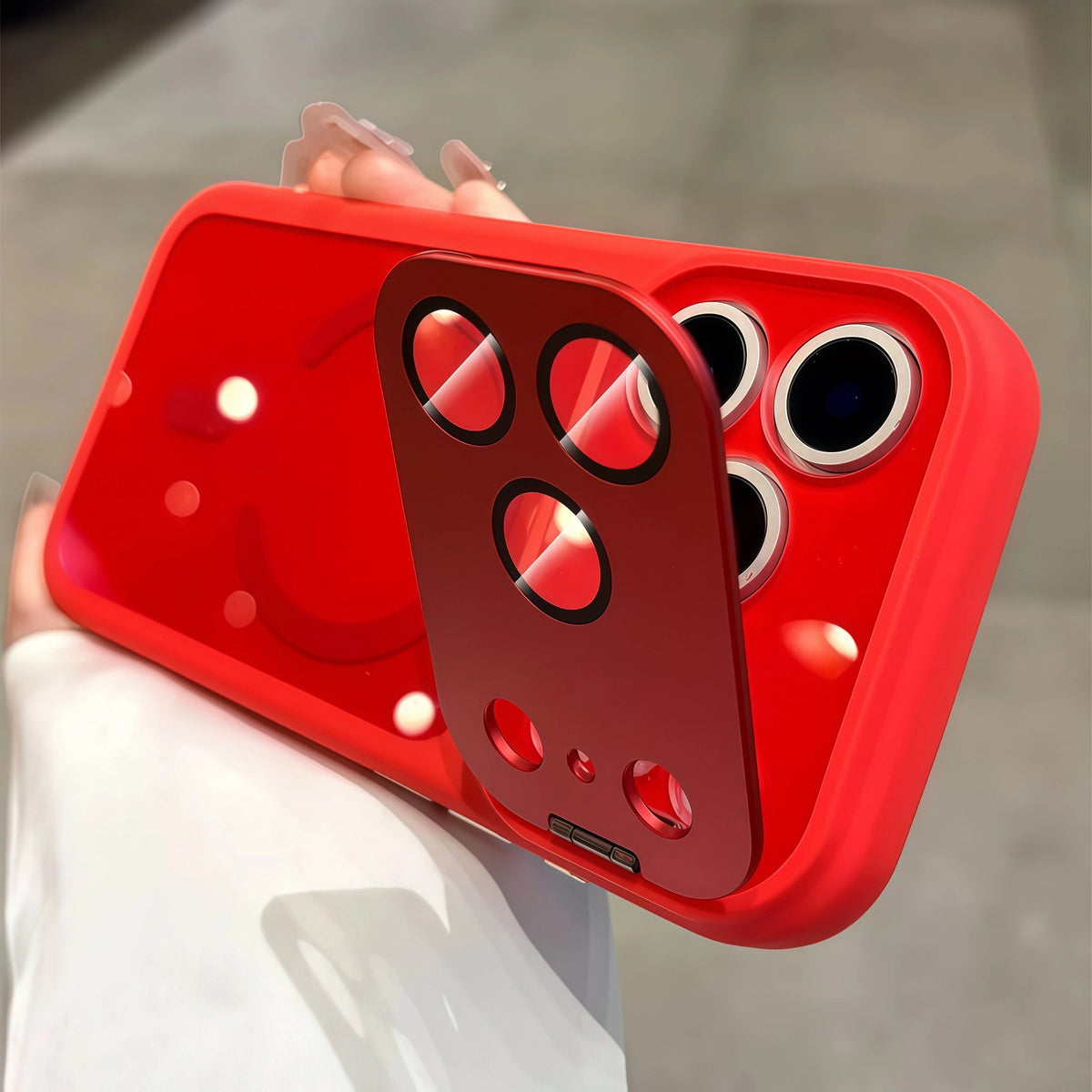 Magnetic case with skin-friendly finish and integrated camera-lens kickstand for iPhone 17 ProMax