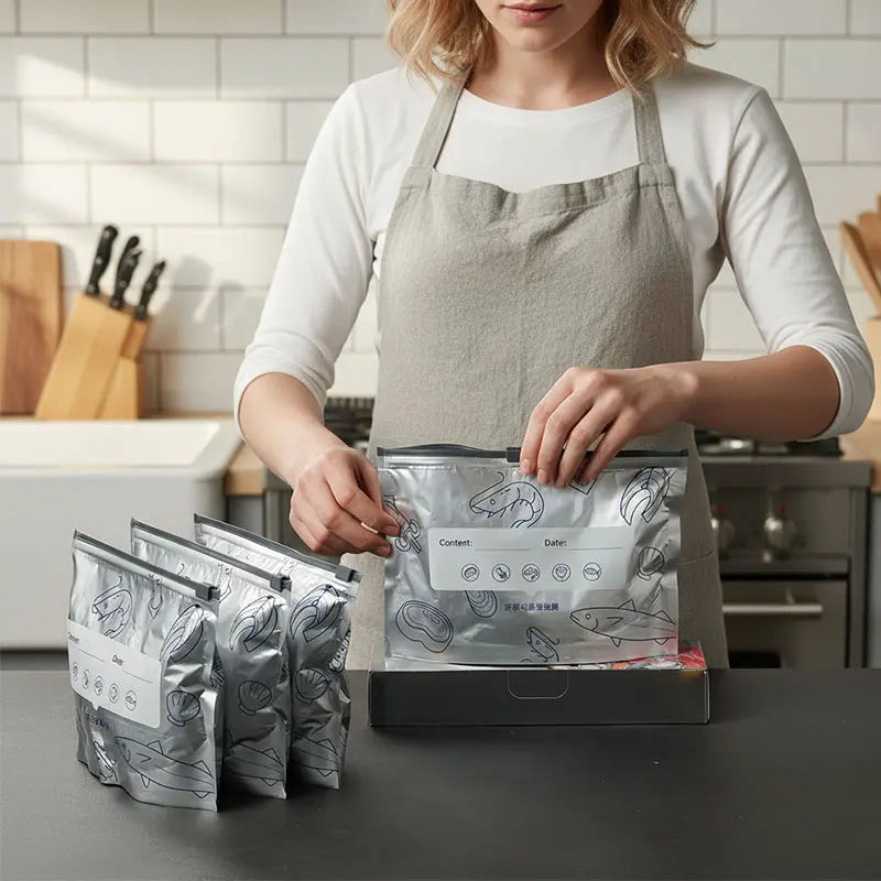 🛡️🥬 Reusable thickened upright aluminum foil sealing storage bags with labels
