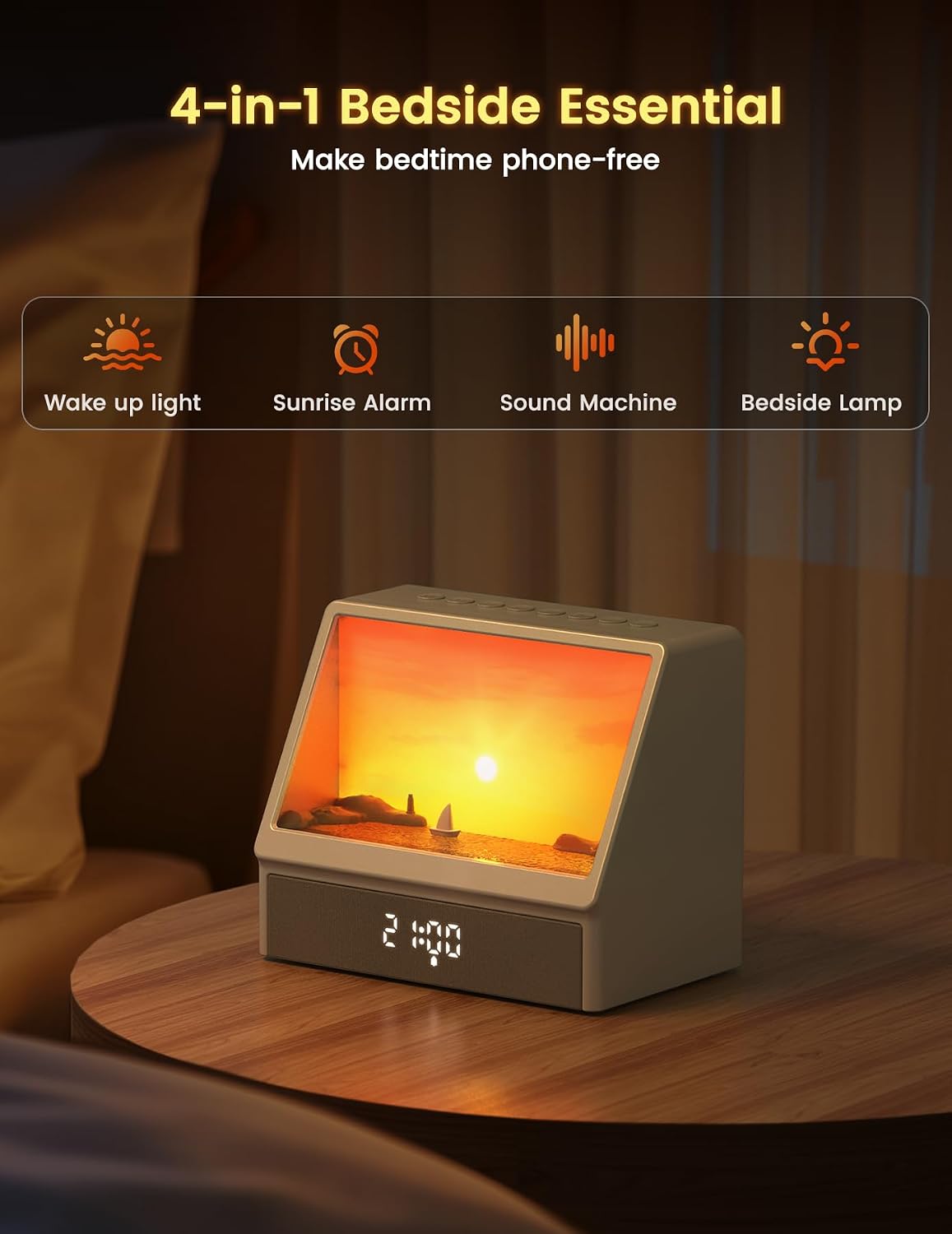 🌅Sunrise Alarm Clock for Heavy Sleepers - Wake Up Light with White Noise Machine & Bluetooth Speaker