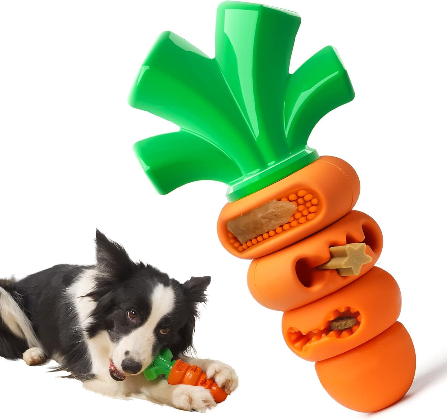 Interactive Carrot Dog Chew Toy - Treat Dispensing & Dental Care Teething Toy for Aggressive Chewers