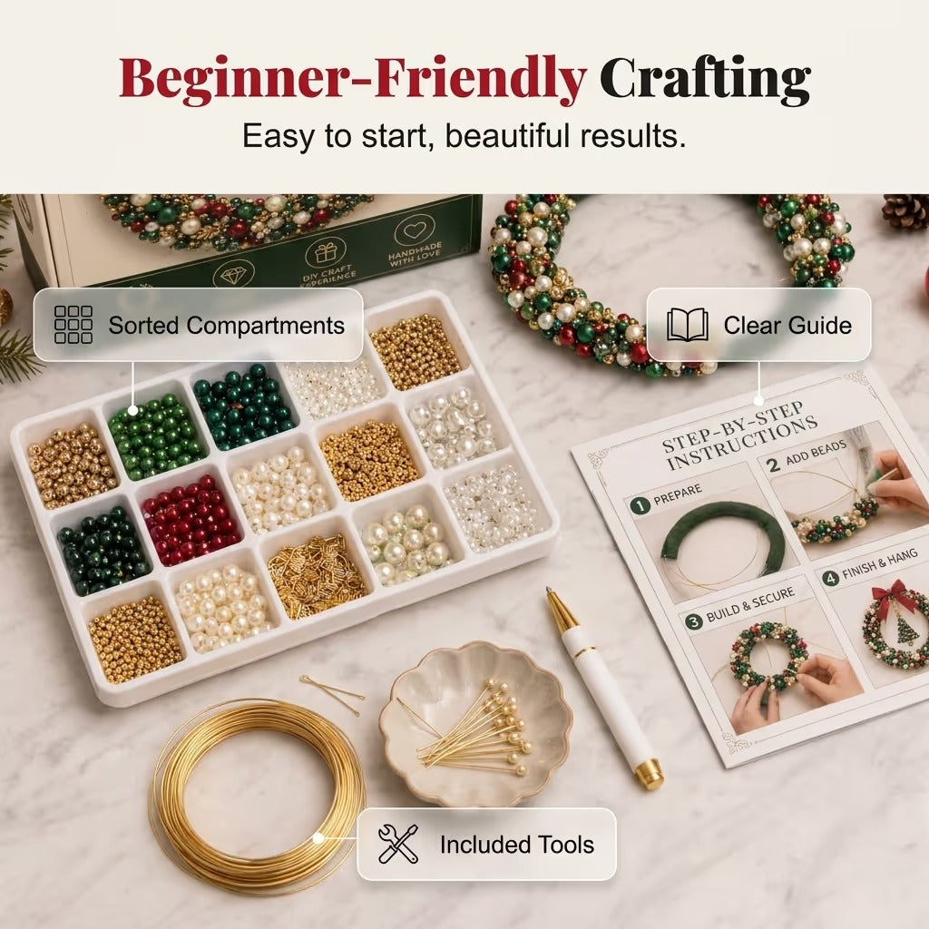 🎁 DIY Pearl Wreath Making Kit – Elegance Handmade Beaded Christmas Wreath Keepsake 🎄