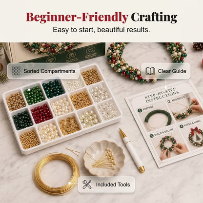 🎁 DIY Pearl Wreath Making Kit – Elegance Handmade Beaded Christmas Wreath Keepsake 🎄