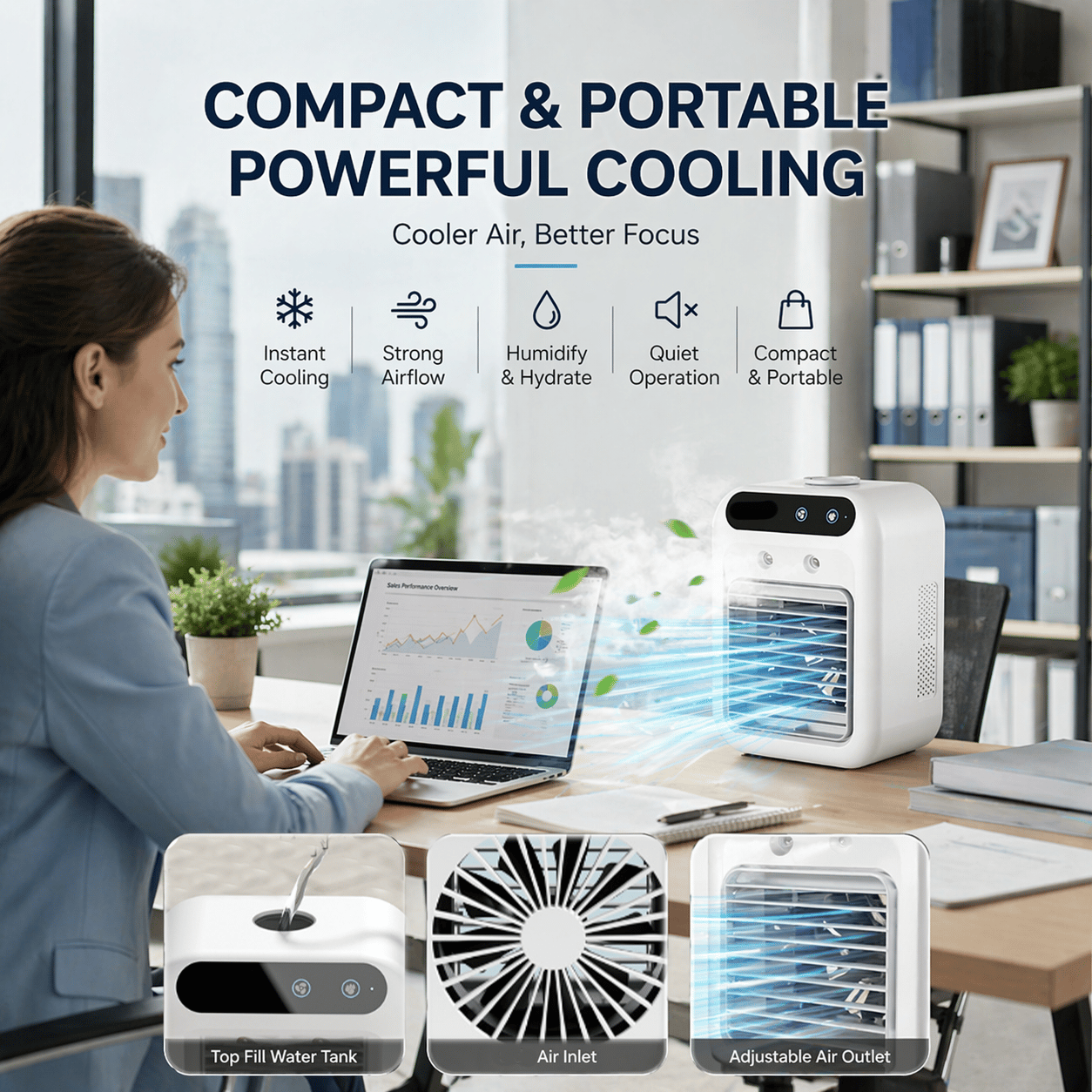 ❄️ Portable Mini Air Cooler Compact & Portable Powerful Cooling