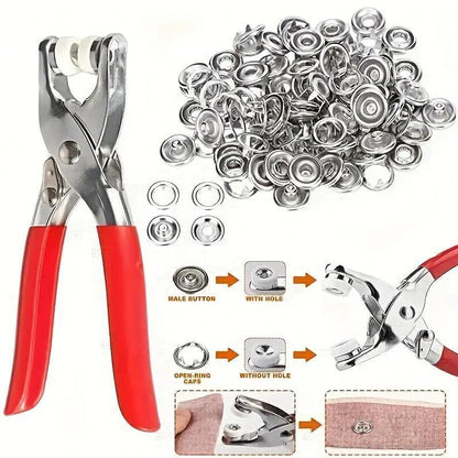 ✨100Pcs Snap Fasteners Kit!🛠️ Metal Buttons & Hand Press Pliers Tool Set 🧵