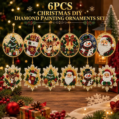 ⏳ Last Day 50% OFF – 🎄Beginner-Friendly Christmas Pearl & Gem Diamond Painting DIY Kit | 6 Festive Ornament Designs with Sparkling Pearls, Faceted Gems & 3D Layered Detail 💕