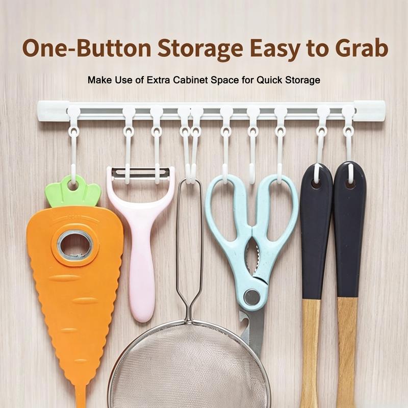 Multifunctional Cabinet Sliding Hook Rack – No-Drill Space Saver with 10 Adjustable Hooks