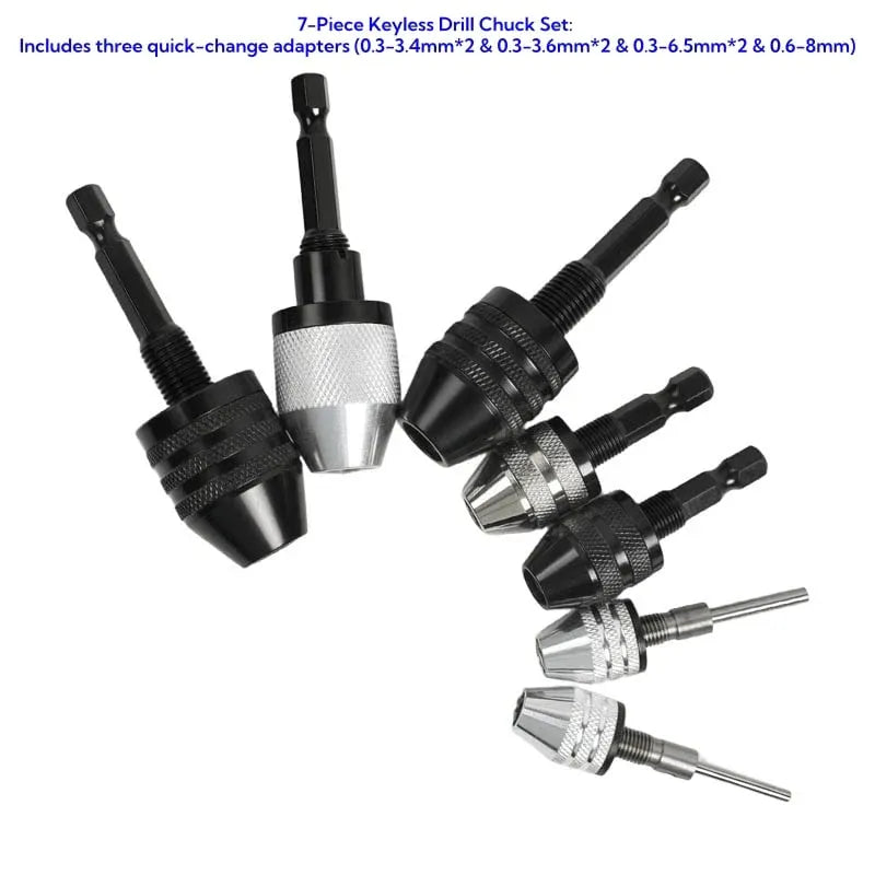 🔧2-Piece Keyless Drill Chuck Adapter Set – 1/4′′ Hex Quick Change (0.3-8mm) for Impact Drivers & Power Tools