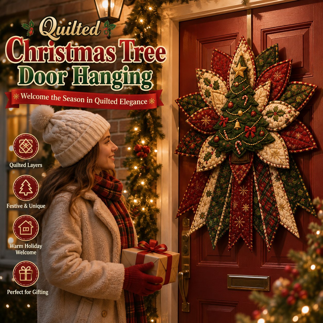 ⭐ 🎄 Christmas Sale 50% OFF 🎉 – DIY Quilted Christmas Door Hanging Kit for Festive Holiday Home Deco