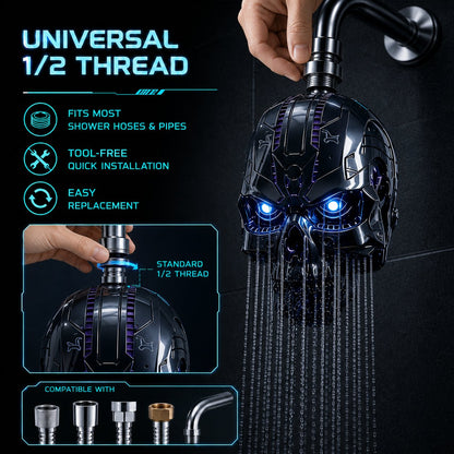 Cyber Mecha Skull Color Changing LED Pressure Boost Shower Head
