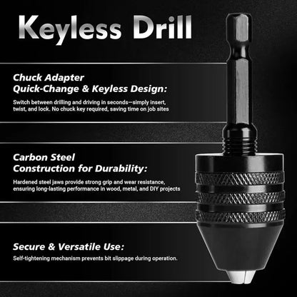 🔧2-Piece Keyless Drill Chuck Adapter Set – 1/4′′ Hex Quick Change (0.3-8mm) for Impact Drivers & Power Tools