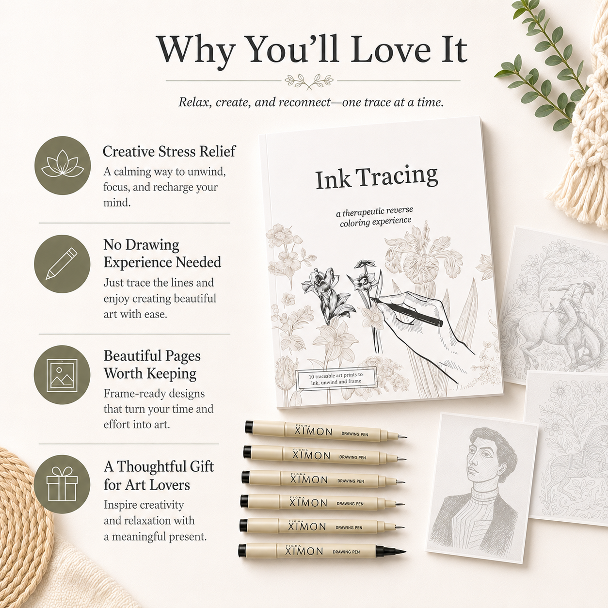 Beginner-Friendly💕Ink Tracing: A Therapeutic Reverse Coloring Experience📚(Deluxe Edition)