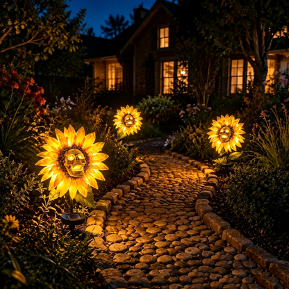 💀Solar Sunflower Skull Stake Lights - Waterproof LED Halloween Pathway Decor