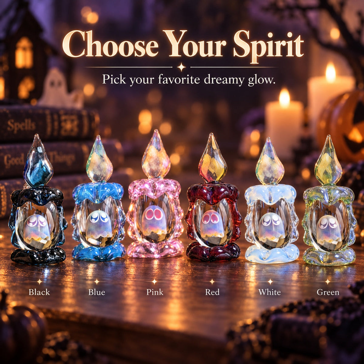 🎃 Ghost Candle Glass Figurine – Handmade Halloween Shelf Décor