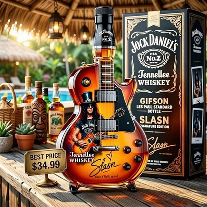 🎸 Appetite for Rock: Vintage Sunburst Guitar Bottle – Handcrafted Les Paul Style Novelty Craft for Rock Fans ⚡