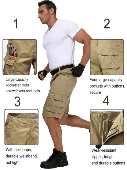 🔥Men's Heavy-Duty Multi-Pocket Tactical Cargo Shorts - 100% Organic Cotton Hiking & Work Shorts