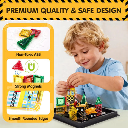 🎁Perfect Gift for Kids🎁42 PCS Magnetic Tiles Road Toppers Set for Kids Ages 3-5