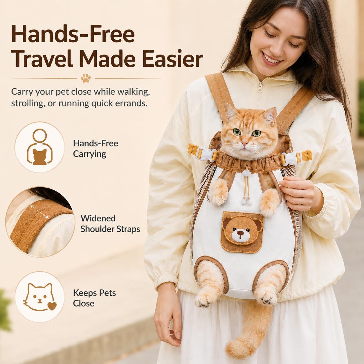 🎉Cute Bear Design Front Pet Carrier Backpack, Breathable Adjustable Hands-Free Travel Chest Bag for pets