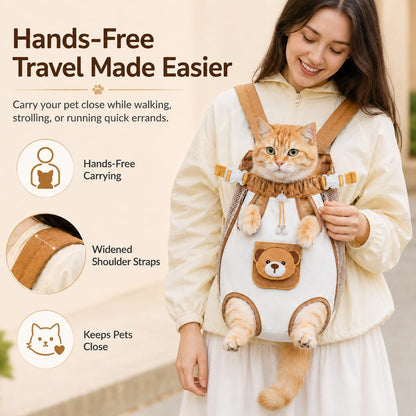 🎉Cute Bear Design Front Pet Carrier Backpack, Breathable Adjustable Hands-Free Travel Chest Bag for pets