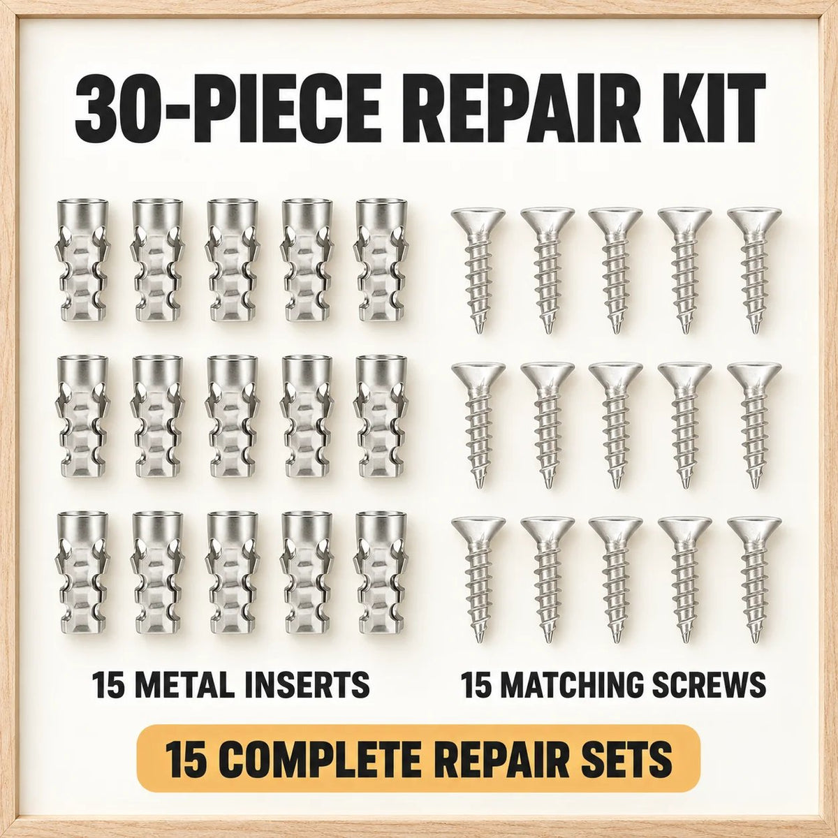 🔩 30-Piece Wood Screw Hole Repair Anchor Kit – Restore Loose Furniture Fixings