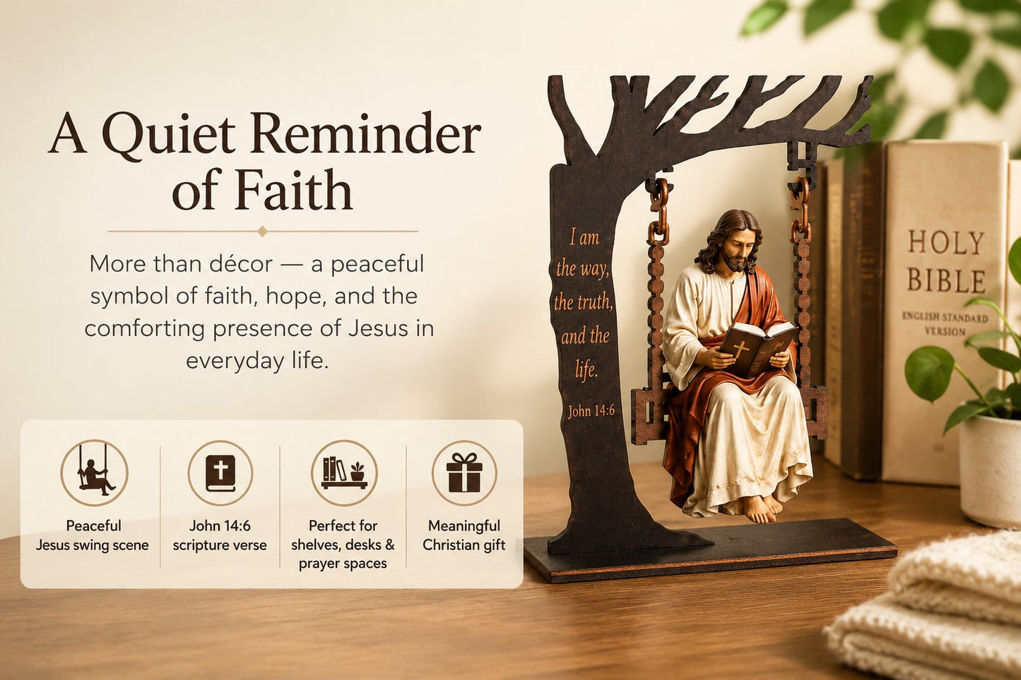 🔥 Buy 2 Get 1 Free ✝️ Jesus Swing Ornament – John 14:6 Christian Faith Table Decor