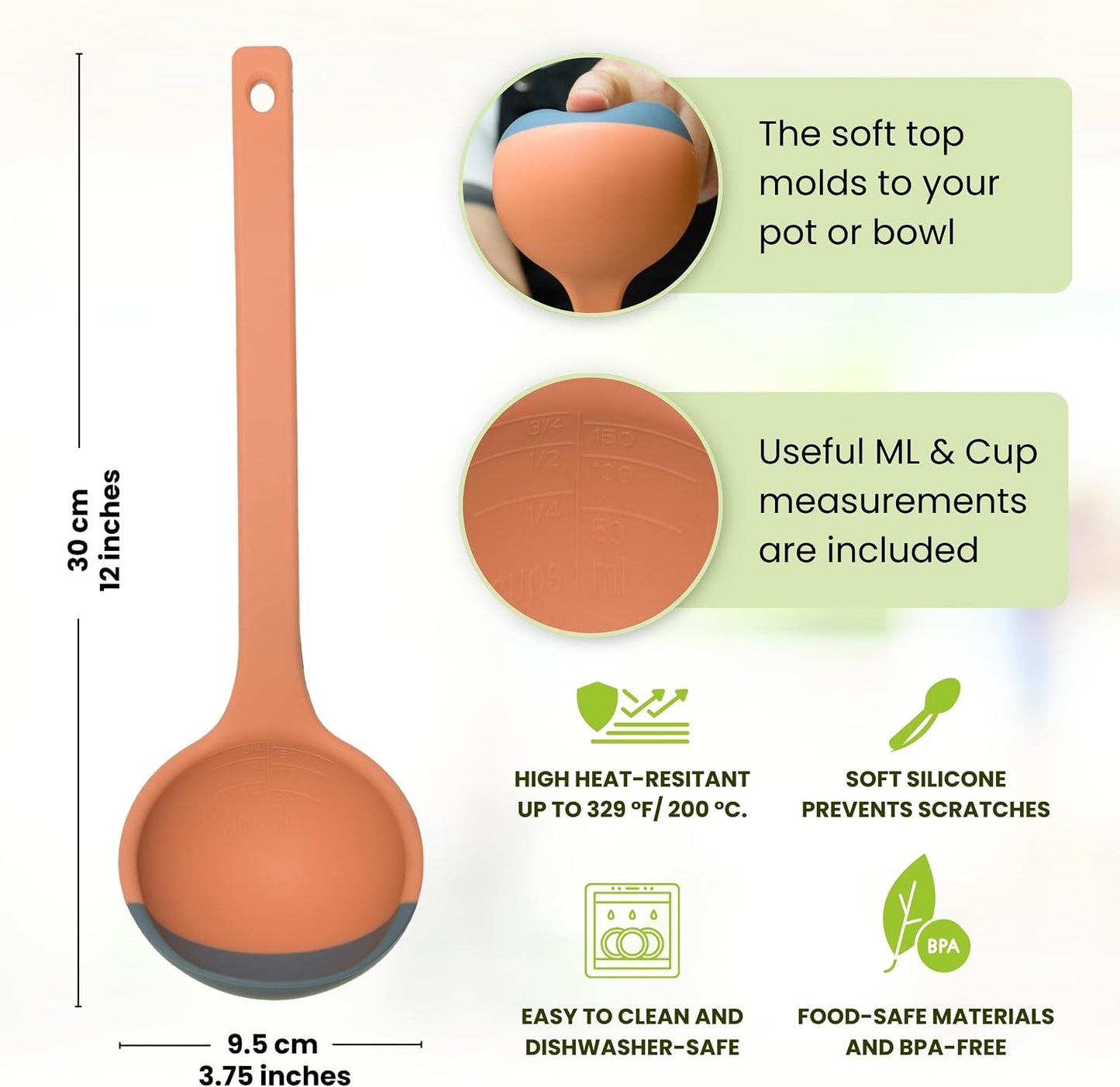 Silicone Spoon - Colorful Silicone Spatula Ladle with a Soft Top to Mold to your Pots & Pans