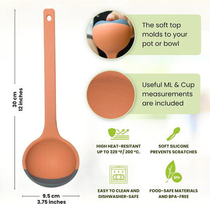 Silicone Spoon - Colorful Silicone Spatula Ladle with a Soft Top to Mold to your Pots & Pans