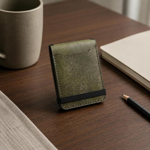 Elastic Band Slim Wallet Front Pocket Short Wallet Stitched Edges Personal Accessory Rounded Corners