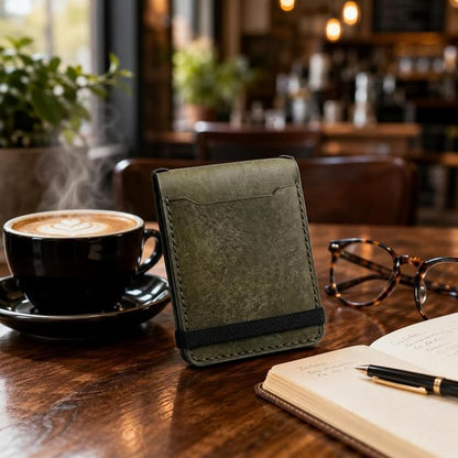 Elastic Band Slim Wallet Front Pocket Short Wallet Stitched Edges Personal Accessory Rounded Corners