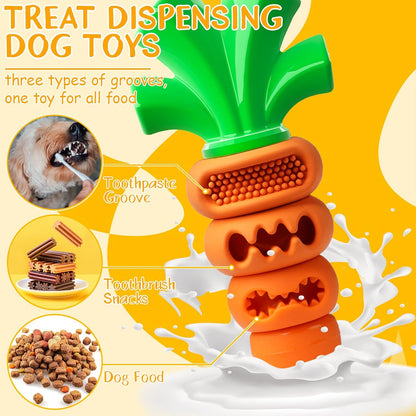 Interactive Carrot Dog Chew Toy - Treat Dispensing & Dental Care Teething Toy for Aggressive Chewers
